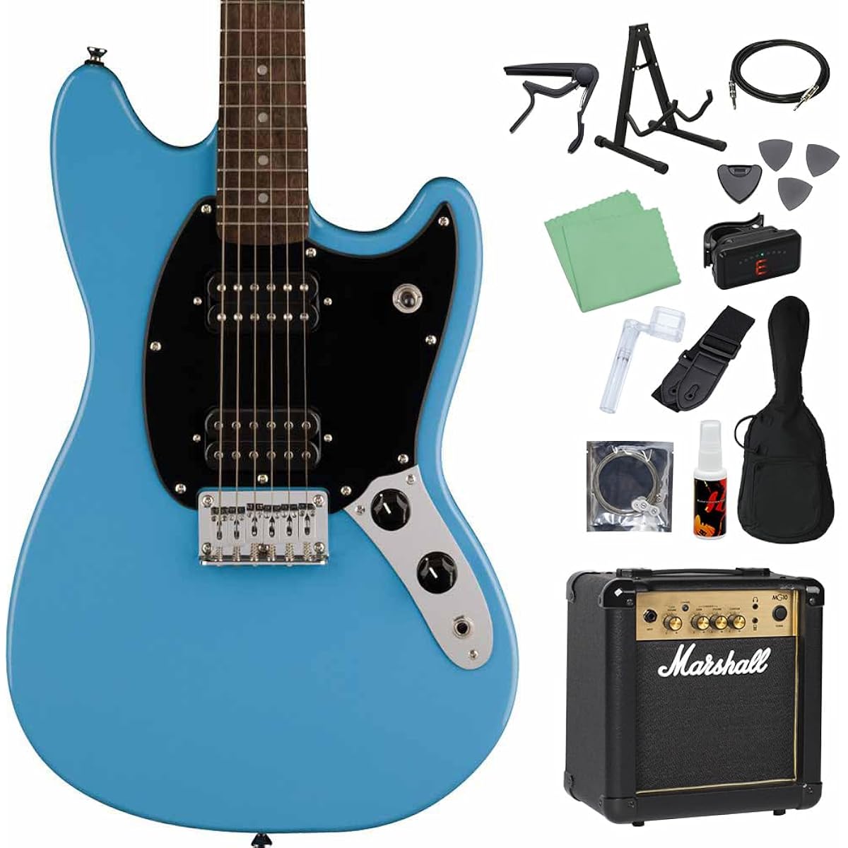 Squier by Fender SONIC MUSTANG HH California Blue Electric Guitar Beginner 14-piece Set [Includes MG10] Mustang Squier/Squier
