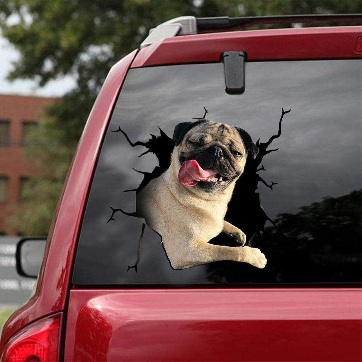 Ocean Gifts Pug Car Decals Dog Car Stickers Set of 2 Realistic Pug Stickers Car Window Wall Series 54 Sizes 12" x 12"