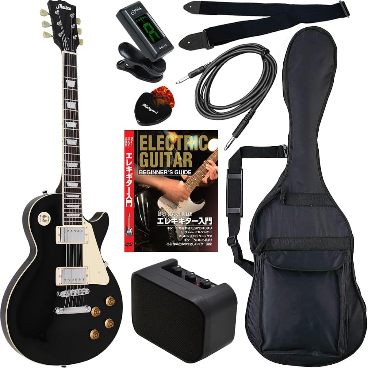 Maison Electric Guitar Les Paul Type Sakura Musical Instruments Original LP-28/BK Beginner Introductory Limited Set