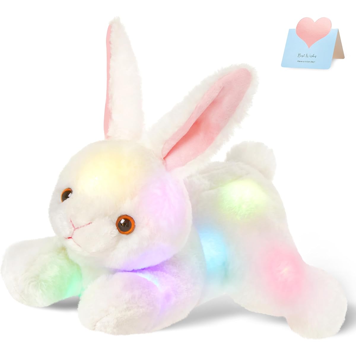 SpecialYou Luminous Stuffed Bunny Rabbit Plush Toy Glow in the Dark Bedtime Companion Easter Bunny Gift for Kids 14 Inch Great Easter Day Gift (LED)