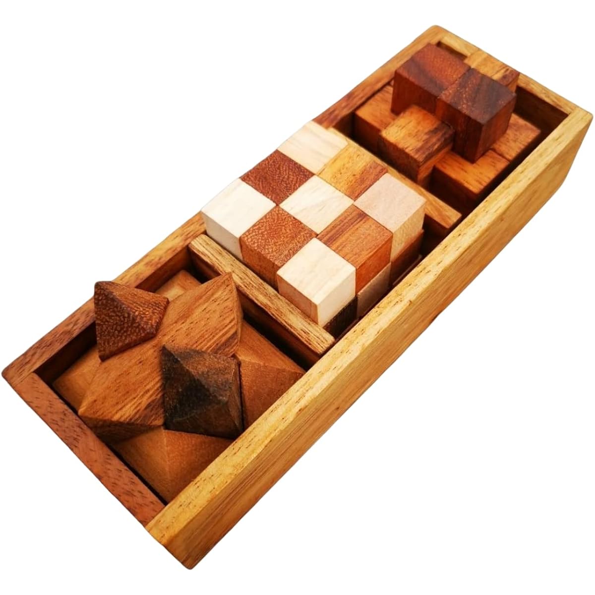 NUTTA - 3 Game Set Boxed Wooden Games 3D Puzzle Challenge Board Games for Family and Friends Fun Games for Teens and Adults Coffee Table Decor Wood Brain Teasers