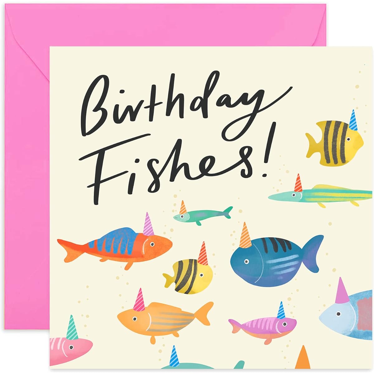 Old English Company Greeting Card, Birthday Fish for Him or Her - Funny Animal Pun Design, Blank Inside and Envelope Included