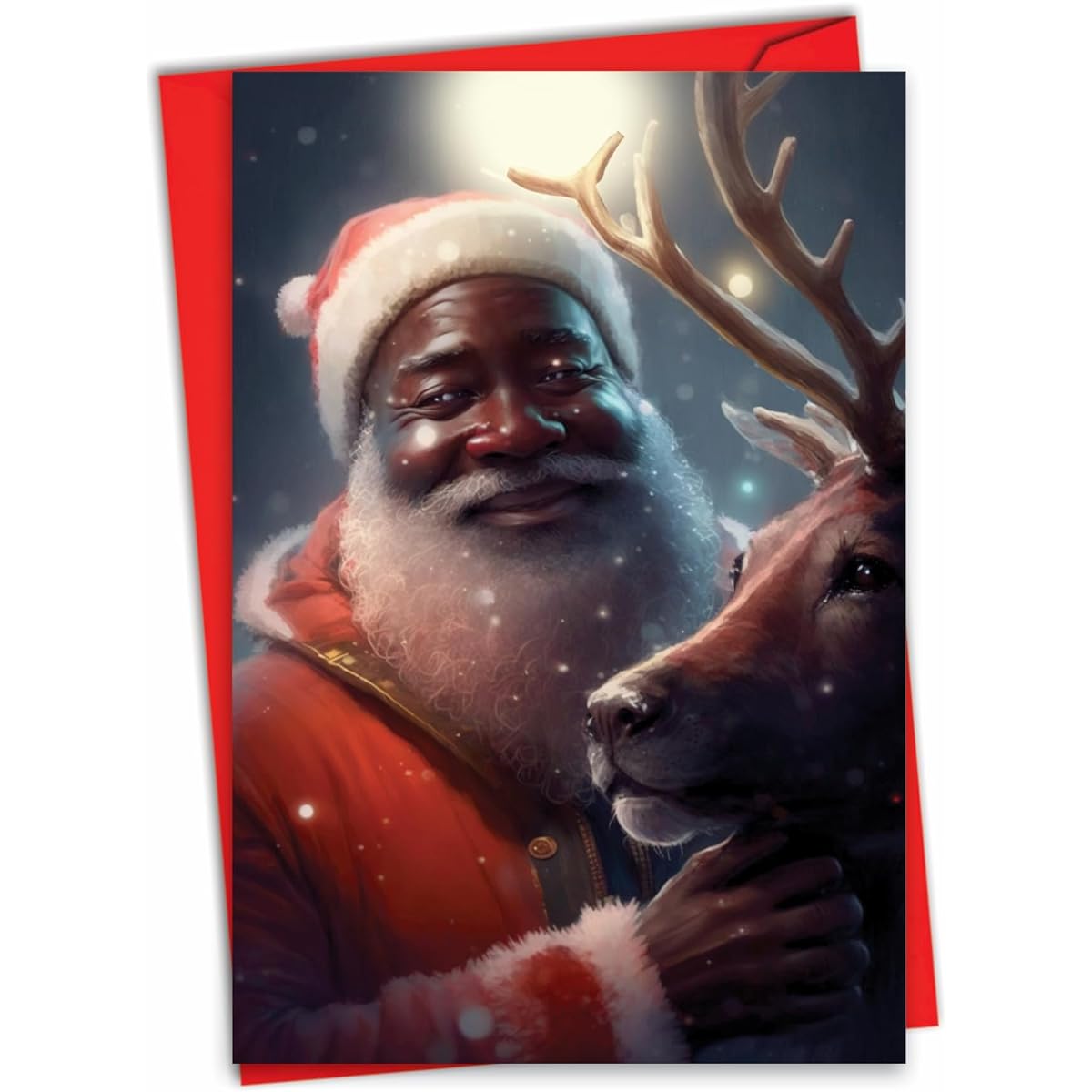 NobleWorks Christmas Greeting Cards with 5 x 7 Inch Envelopes (1 Card) Merry Christmas Holidays Happy Santa - Reindeer C10133AXSG-ET