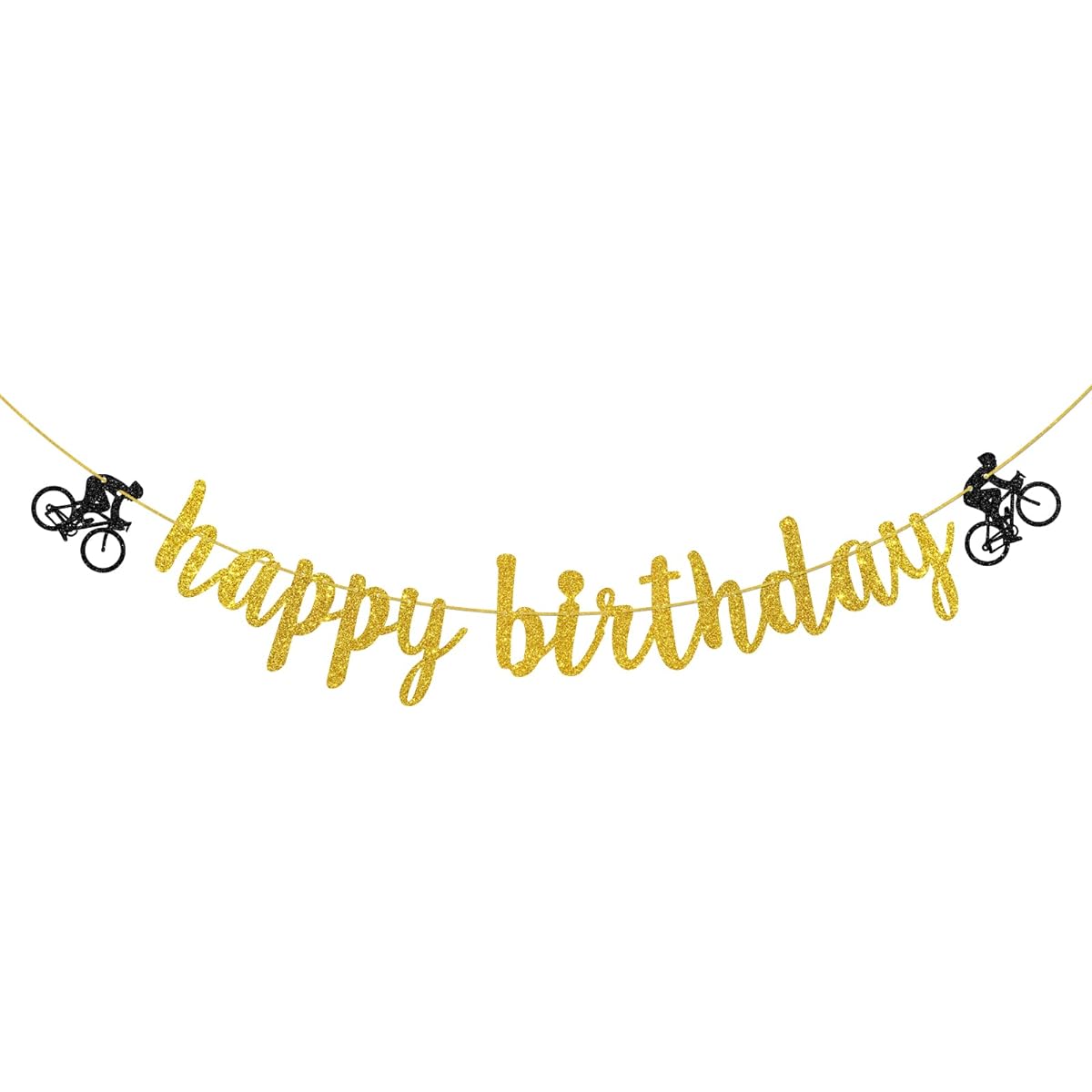 Helewilk Gold Glitter Bicycle Happy Birthday Banner Bike Sports Theme Garland for Boys Men Birthday Party Decorations Bicycle Party Bunting Banner