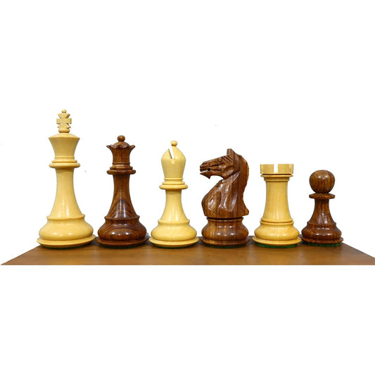 4" Fierce Knight Heavy Golden Rosewood Handcrafted Staunton Chess Pieces with 2 Queens Unique Chess Set Gift for Him/Her