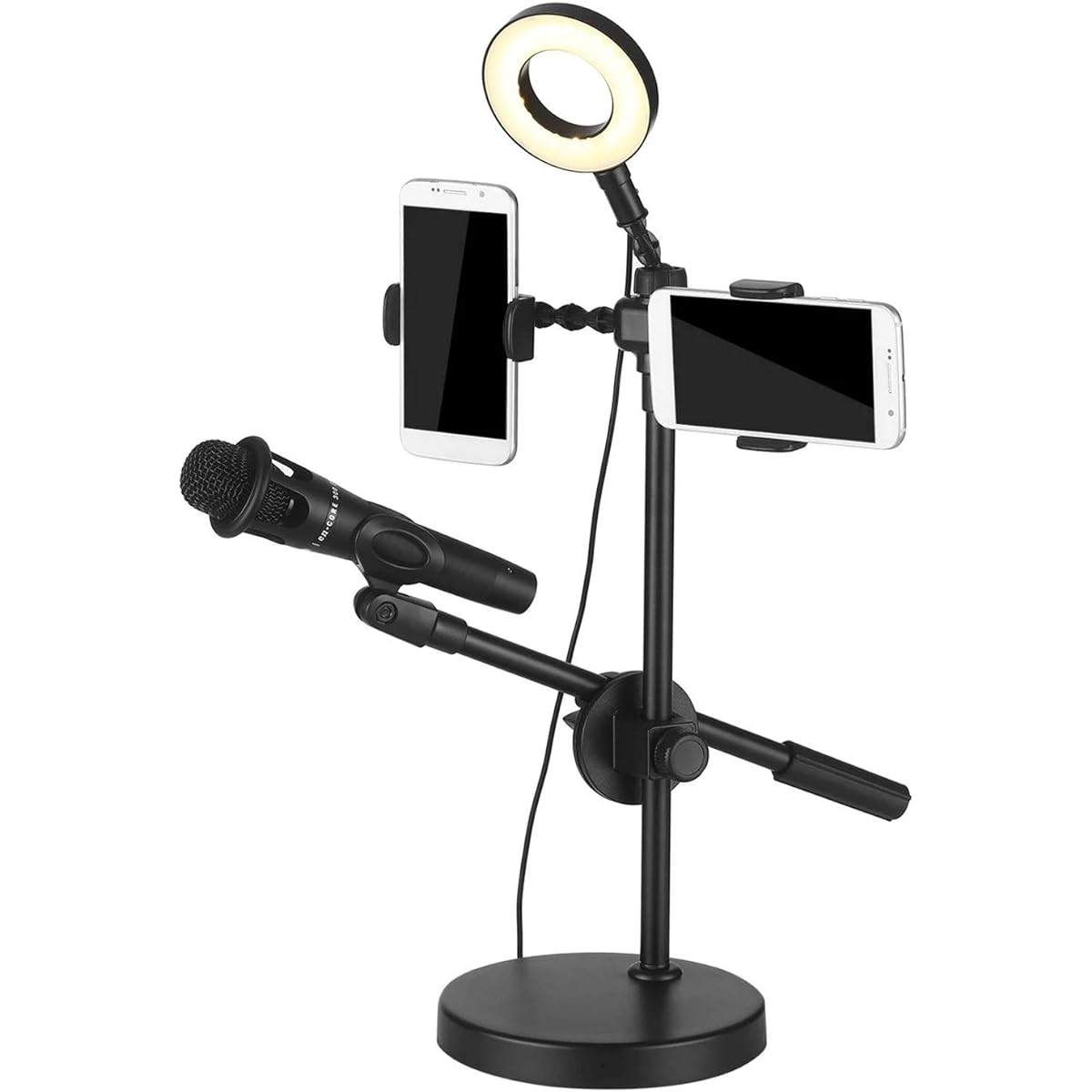 Microphone Stand Selfie Ring Light with Phone Holder and Microphone Stand for Gaming, Chatting (Color: Black, Size: One size)