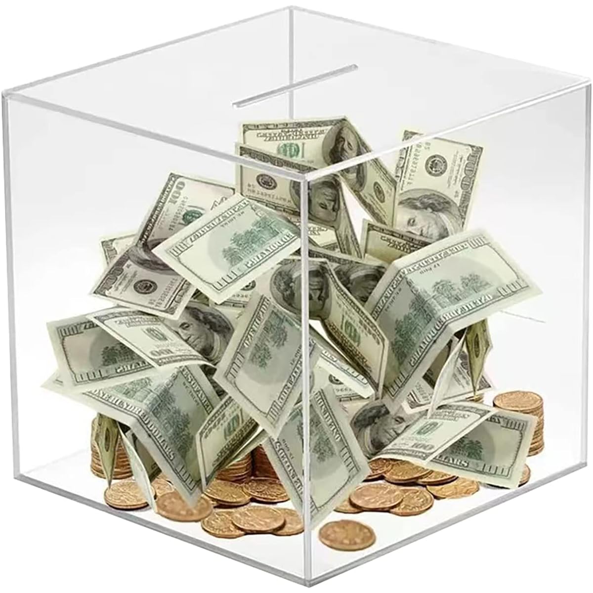 Unopenable Piggy Bank Clear Acrylic Money Box for Adults/Kids Unopenable Money Box Piggy Bank Money Box Jar Box Money Tips Change Box Helps You Budget and Save (12 x 12 x 12 cm)