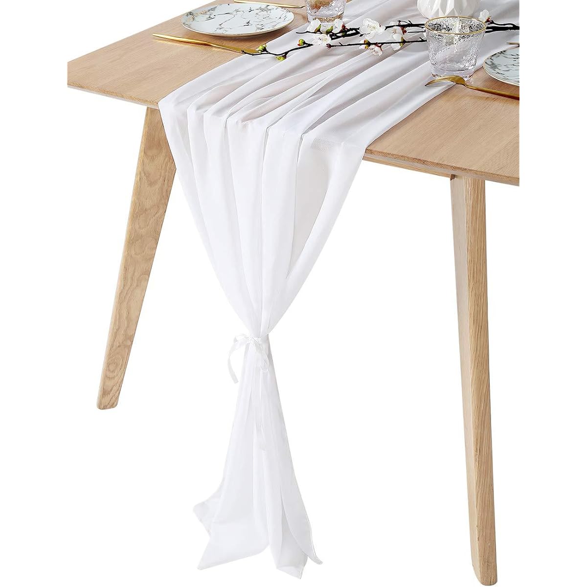 11ft 2 Pack White Chiffon Table Runner 29x130 Inch Romantic Wedding Table Runner Linen Sheer Bridal Party Table Decorations Birthday Party