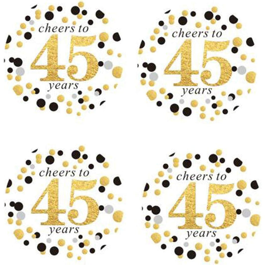 2" Round 50 Pack Cheers 45 Years Old Label Stickers Birthday Party Stickers Labels 45th Birthday Party Favor Stickers 45th Birthday Party Decorations