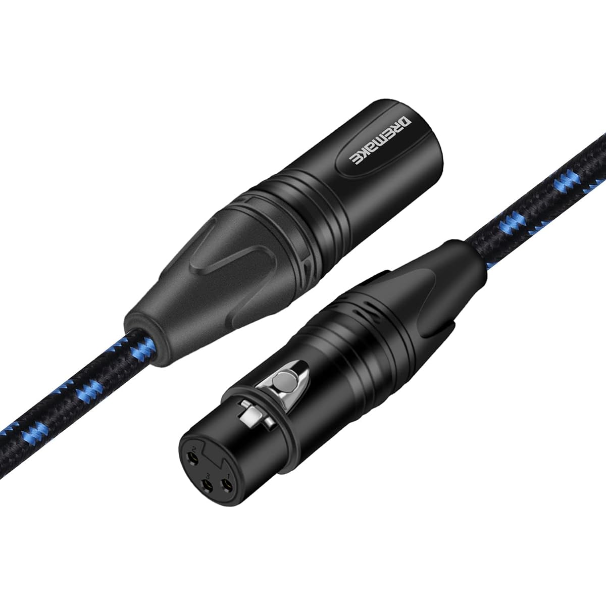 DREMAKE 100ft XLR Microphone Cable 3 Pin XLR Male to Female Microphone Audio Cable Black Blue Tweed Braided Balance DMX AMP Instrument Patch Cord for Mixing Board Speaker System Pro Audio Preamp