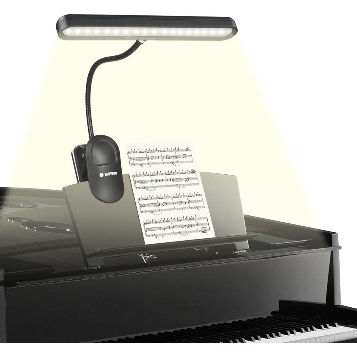Glovion Music Stand Light Clip-on Piano Light 37 LED Book Light 3 Levels Brightness Stepless Dimmable Color Orchestra Light USB Rechargeable Perfect for Piano/Guitar/Orchestra/Reading/Sewing Crafts