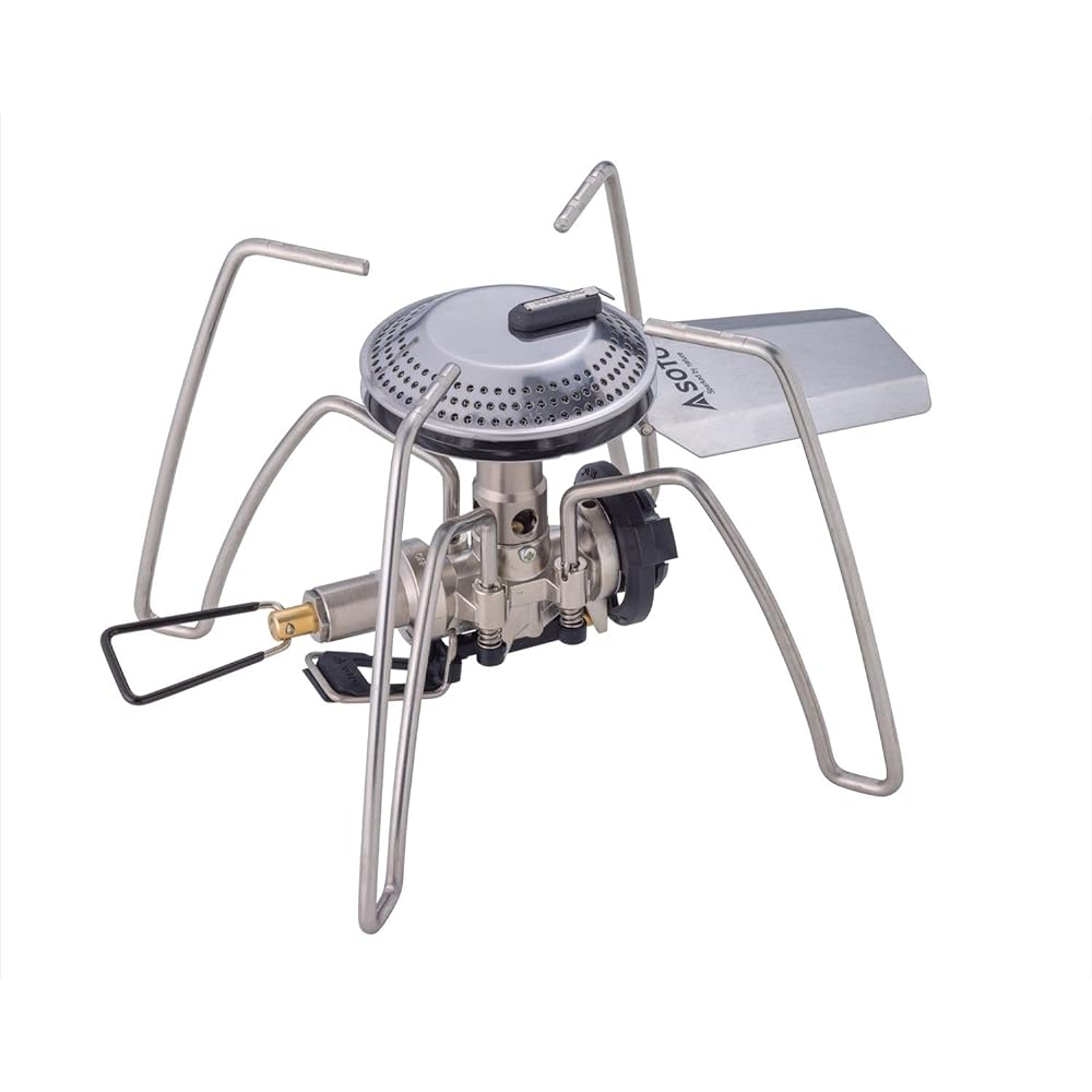 [SOTO] Made in Japan Single Burner Equipped with Micro Regulator (High Firepower/Wind Resistant) CB Can Group Camping Regulator Stove Range ST-340 Silver & Assist Set for Regulator Stove  Monotone Model ST -3104CSMT Black Assist Pouch Size: Diameter 15 x