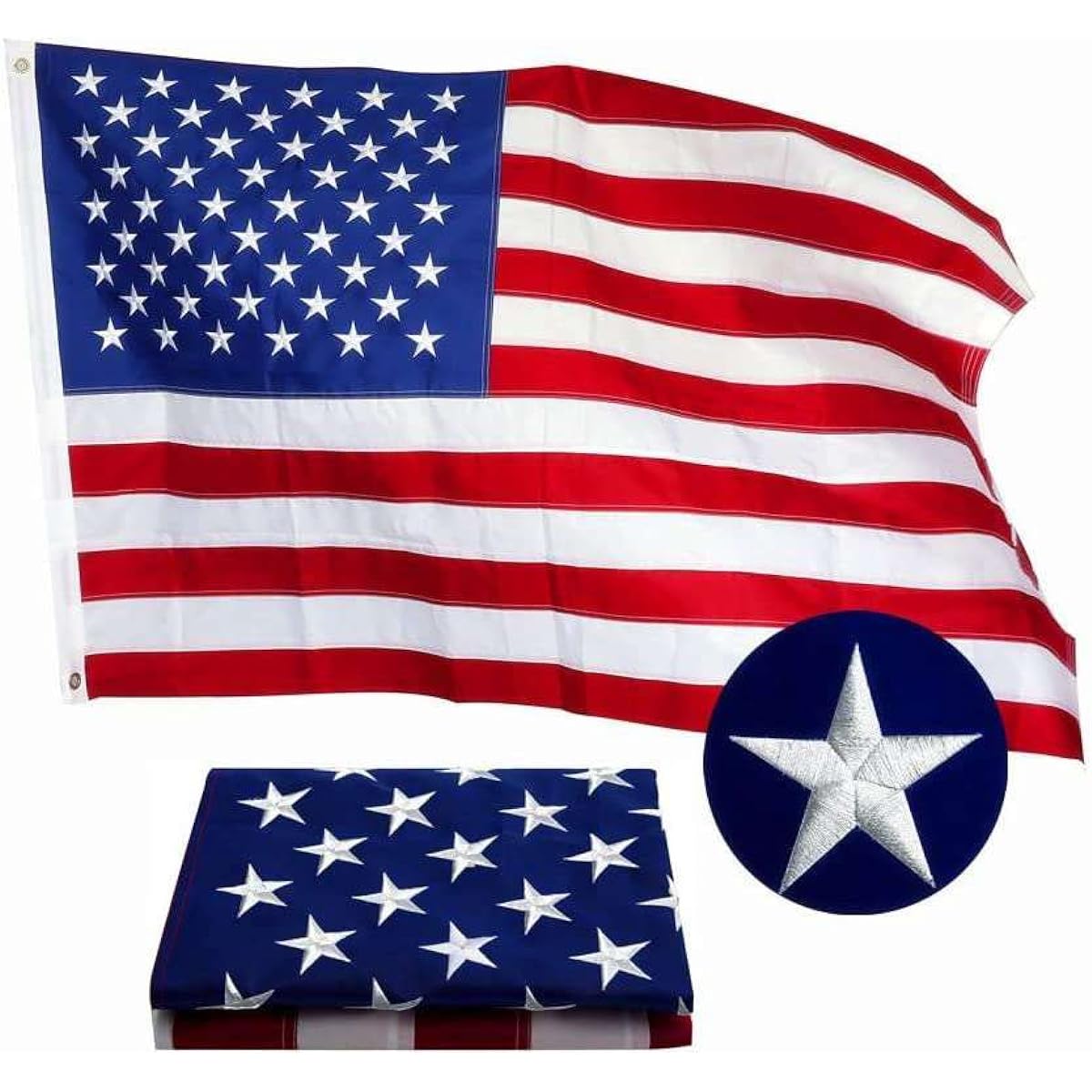 Lenex Premium American Flag 3x5ft Outdoor Heavy Duty Strongest Luxury Embroidered Stars Bright Colors Brass Grommets Sewn Stripes Premium American Flag (Gift: 5 American Flag Stickers!)🎁