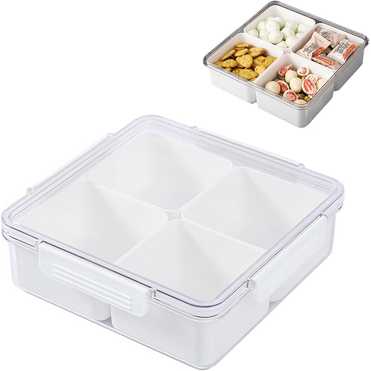Toy Storage Container Transparent Toy Chest with Lid Organizer Bin with 4 or 5 Removable Boxes Plastic Box Container Building Bricks Toys Small Parts/Chess Pieces/Mini Toy Action Figures/Jigsaw Puzzles (Square)