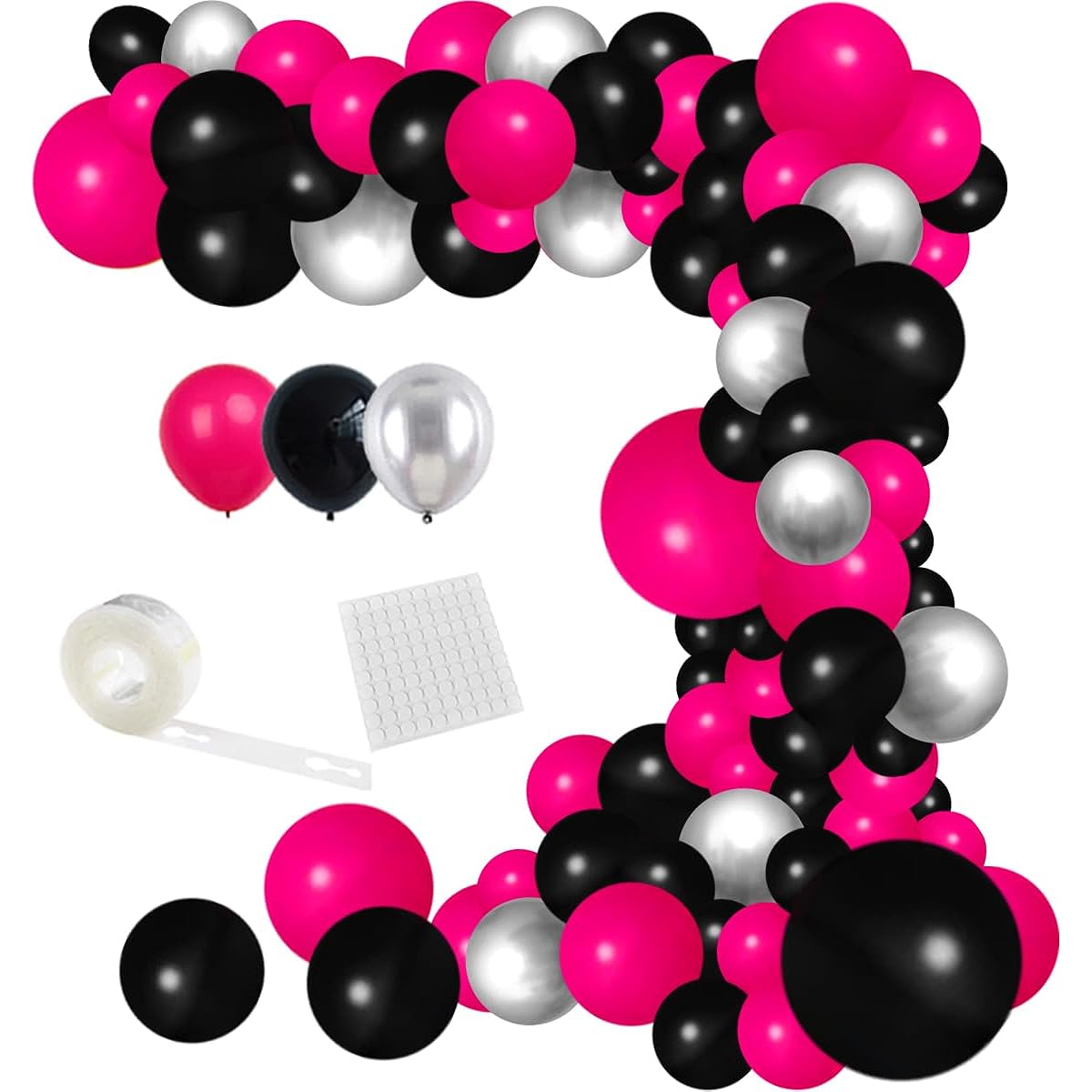 Rose Red Black Silver Balloon Garland Arch Kit - 122 Pieces Rose Red Hot Pink Black Metallic Silver Balloons for Birthday Wedding Engagement Baby Bridal Shower Anniversary Bachelorette Decor