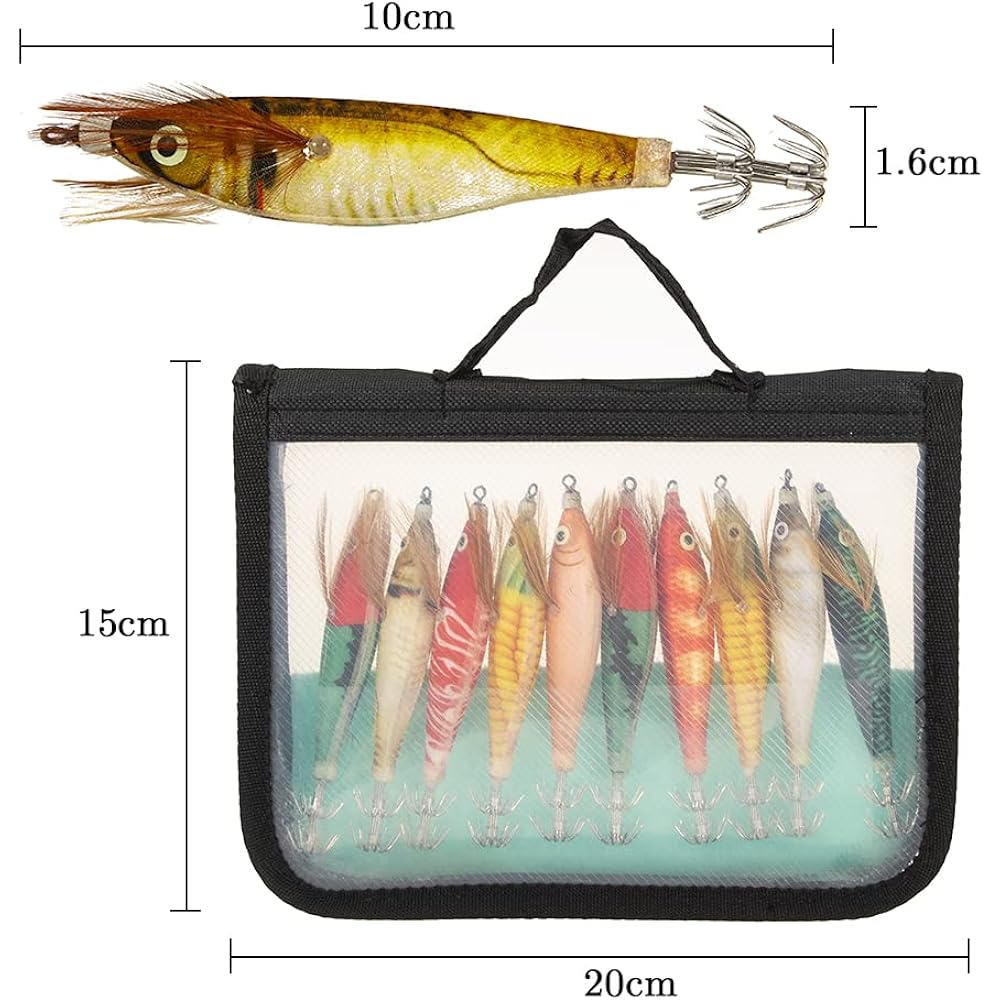 Set of 10 Squid Fishing Sutte Lure Wood Shrimp Lure Squid Fishing Rattle Internal Squid Fishing Egi Set Suitable for squid and octopus fishing