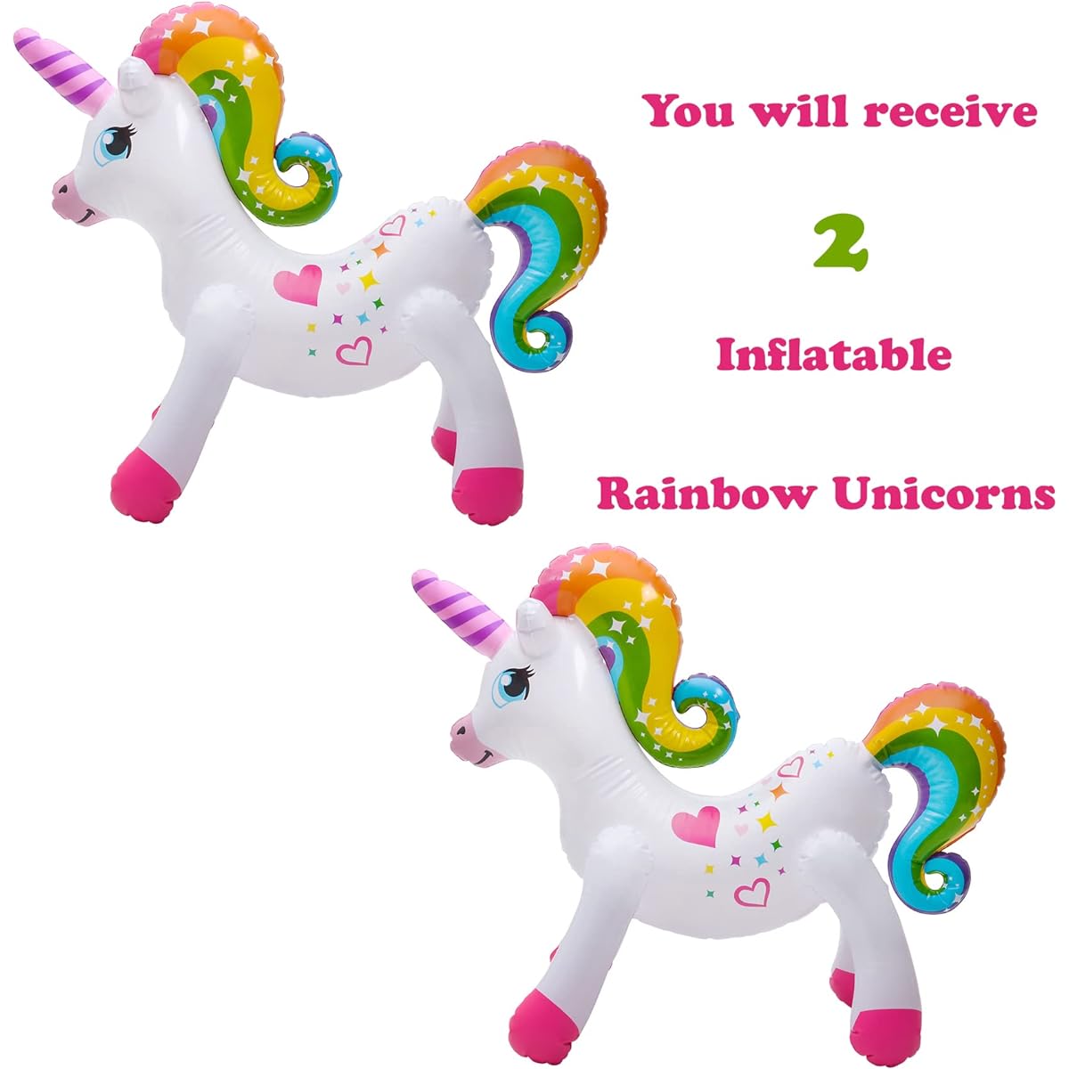 2 Pack 24" Large Inflatable Unicorns 3D Standing Kids Rainbow Theme Birthday Party Supplies Perfect for Decorations and Girl's Party Favors Baby Shower and Room Decor