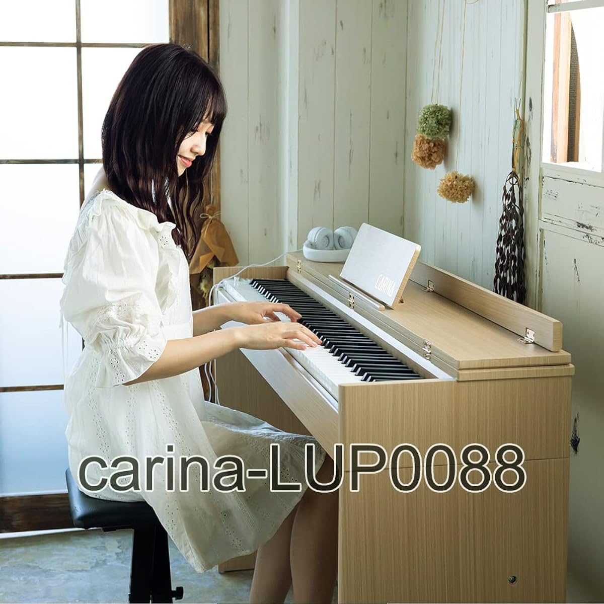 Carina Electronic Piano 88 Keyboard Hammer Action Keyboard 3 Pedal Wooden Stand (Beige)