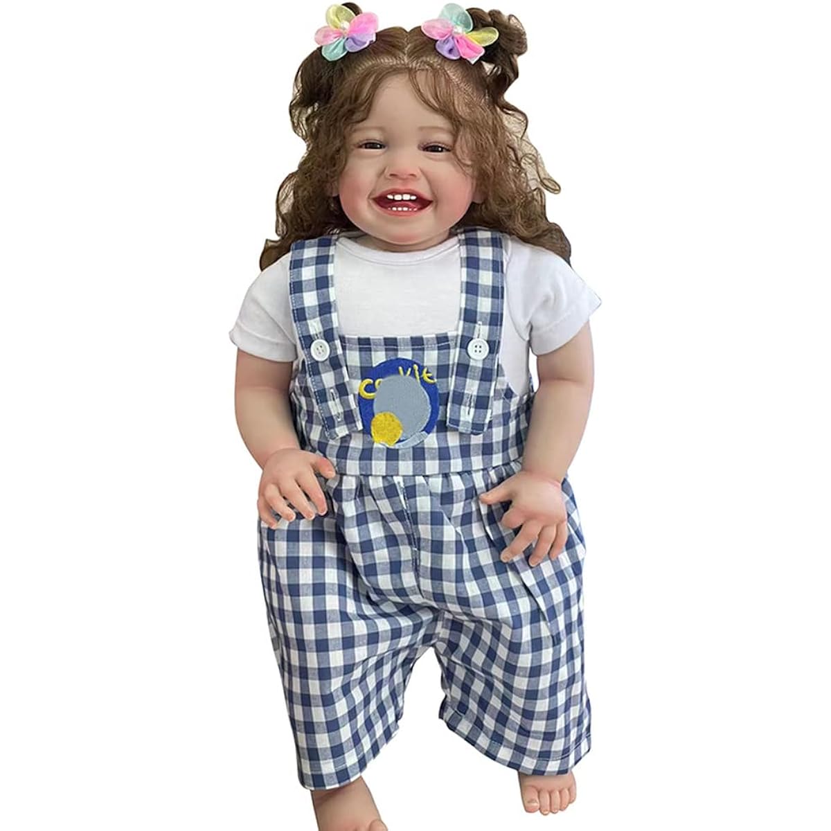 Lonian 24" Reborn Toddler Happy Baby with Rooted Long Hair Lifelike 6 Months Baby Size Collectible Art Doll (Blue Eyes)