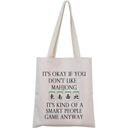 MNIGIU Mahjong Canvas Tote Bag Mahjong Enthusiast Gift Mahjong Player Bag Mahjong Theme Gift