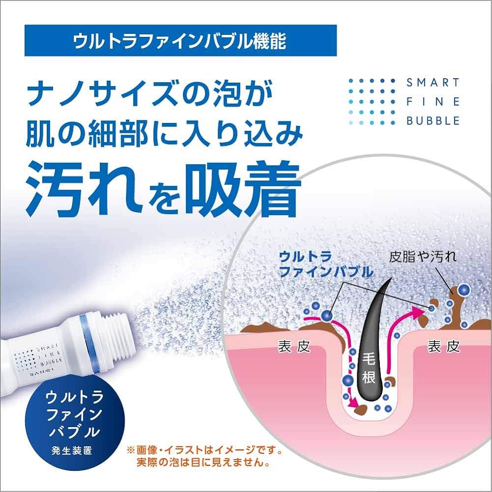 SANEI Water Purification Fine Bubble Shower Set, Ultra Fine Bubble Generation, Chlorine Removal, Ultra Fine Bubbles, Made in Japan PS7964-CT6A-MW2, White
