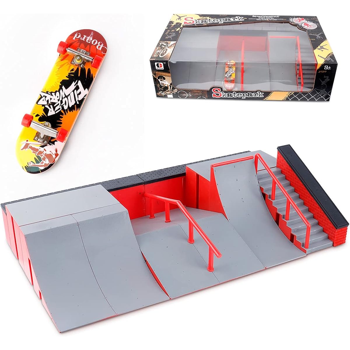 KETIEE 8-in-1 Finger Skateboard Ramp Set Large Fingerboard Slope Skate Park Kit Training Slope Parts Multiple Assembly Fingerboard Skate Park Ramp Kit with Fingerboard for Kids Adult Gift