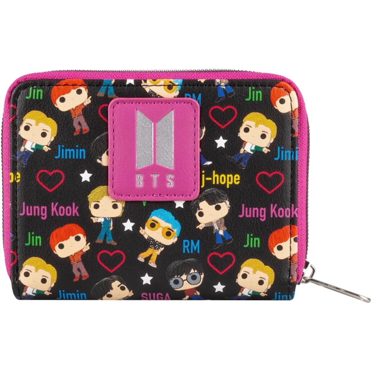 Loungefly Funko POP! Wallet: BTS Band with Heart All Over Print, Multicolor, M, Zip Around