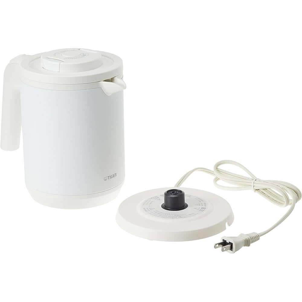 TIGER electric kettle, water boiler, stainless steel, 0.8L, prevents hot water from tipping over, prevents dry cooking, steam-free, matte white PCK-A080WM