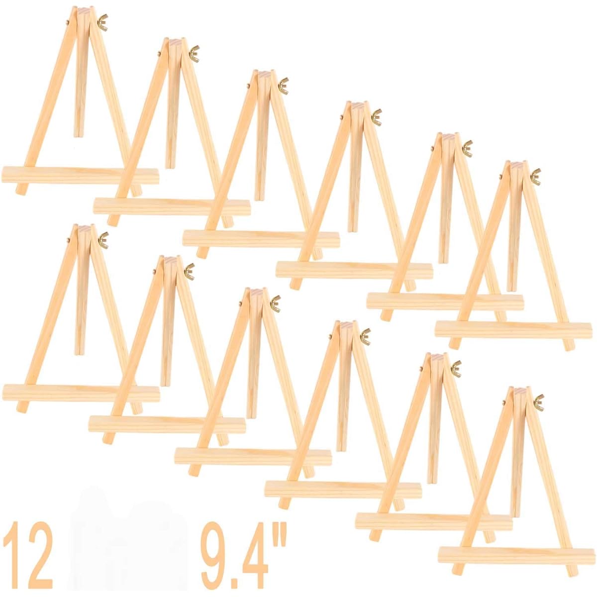 9.4" Tall Wooden Easels, Set of 12 Tabletop Display Easels Art Craft Painting Easel Stand for Artists Adults Students (12pcs/9.4")