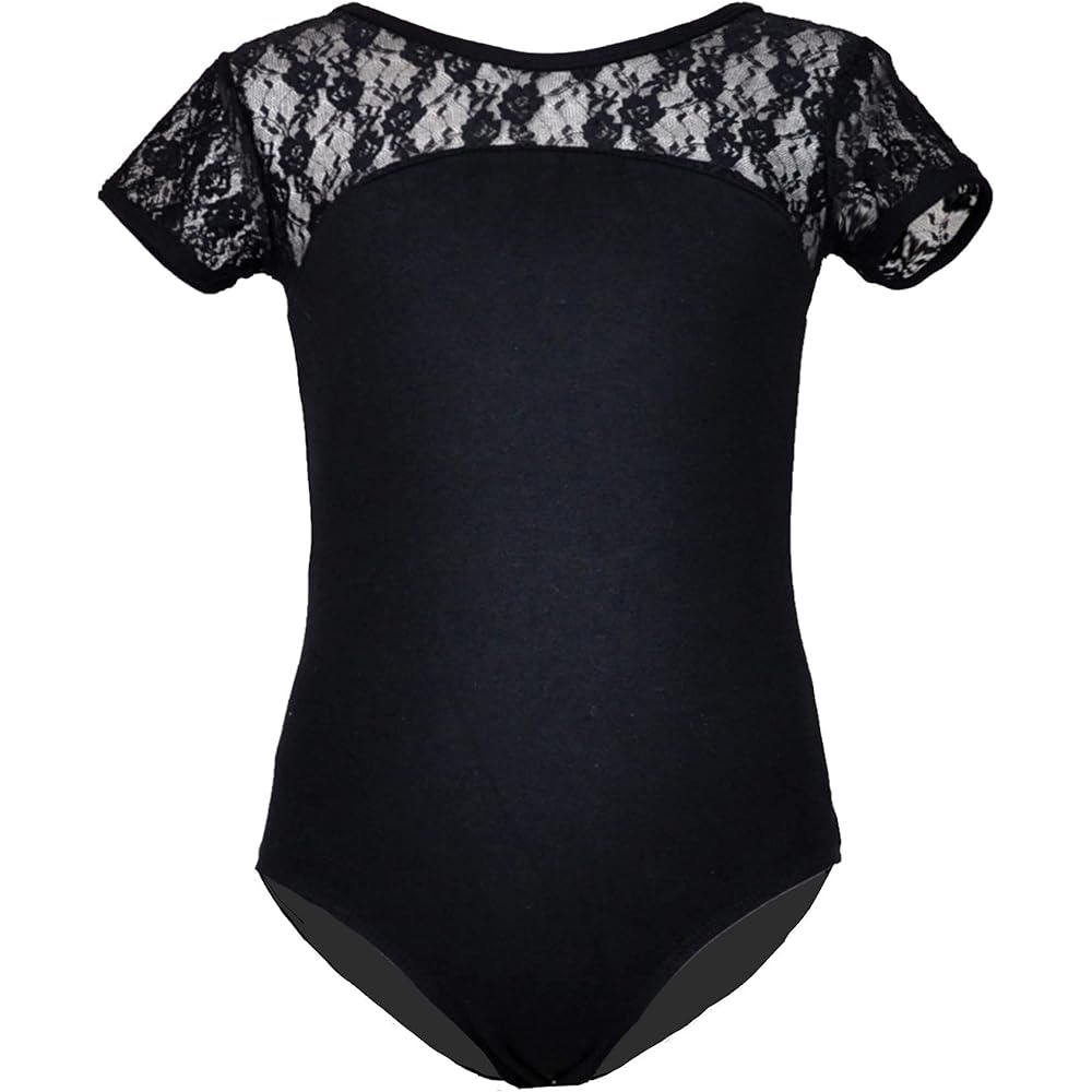 [michelle mica] Back Ribbon Lace Switching Ballet Leotard 110 120 130 140 Cotton No Skirt Short Sleeve Kids Junior Children Children