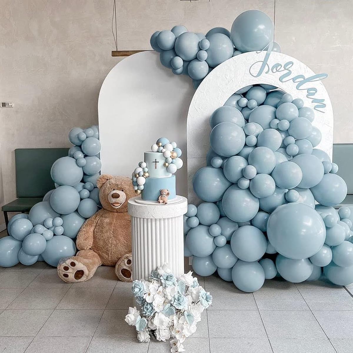 Dusty Blue Balloons, Double Plush Blue Balloon Garland, Pastel Blue Balloons Different Sizes 18", 12", 5", Latex Slate Blue Balloon Arch Kit for Birthday, Baby Shower, Beach, Neutral Marine Theme Party