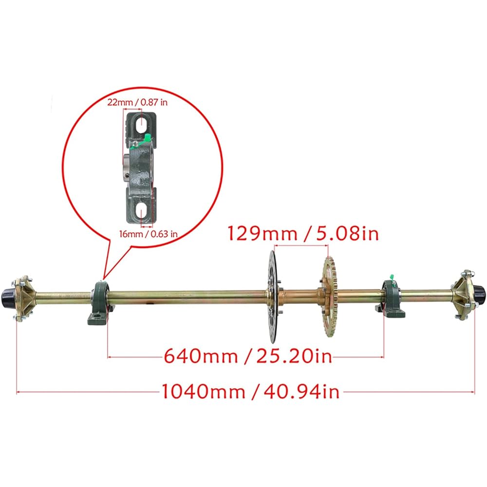 DENESTUS 1120mm Go Kart Live Rear Axle Complete Kit with Sprocket Brake Disc Pillow Block Wheel Hub for DIY or ATV Quad Go Kart Golf Cart