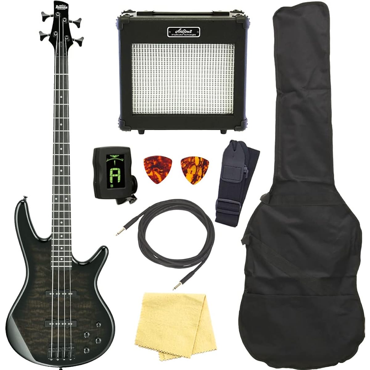 Ibanez GSR280QA TKS 4-string electric bass guitar for beginners, basic 8-piece set