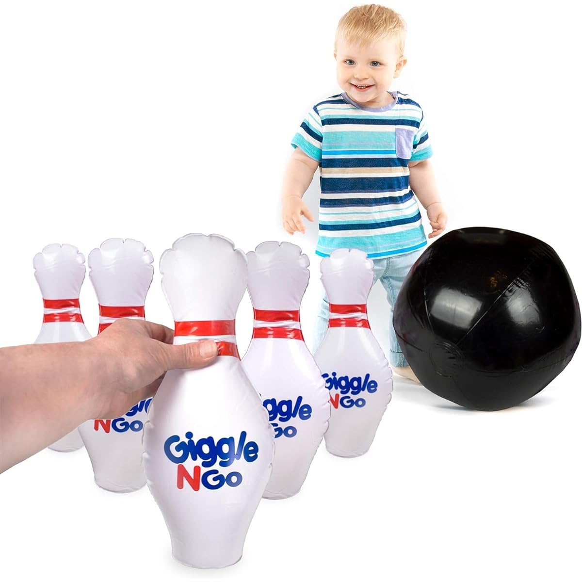 GIGGLE N GO MINI BOWLING SET FOR TODDLERS - Toddler games like our inflatable bowling game are a safe option for boys and girls ages 2 and up - Easy 2 minute set up.