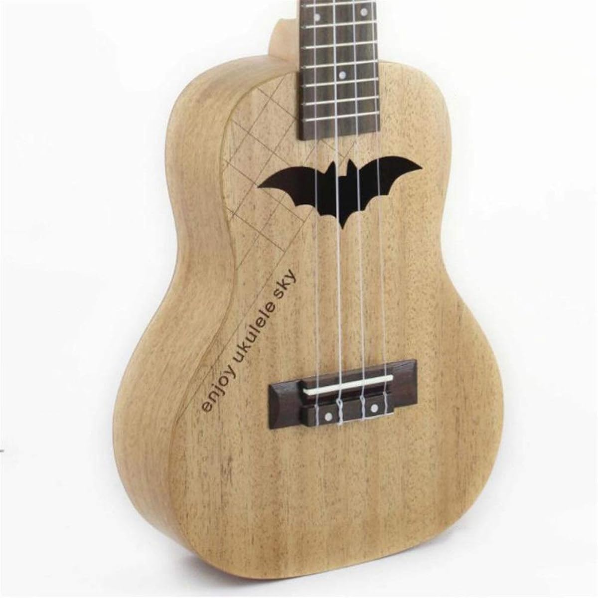 Concert Ukulele Bat Carved Pattern 24 Inch Concert Ukulele Mahogany Wood Hawaii Kids Guitar Cake Gig Bag Ukulele for Beginners Ukulele (Color: Wood, Size: 24 inches)