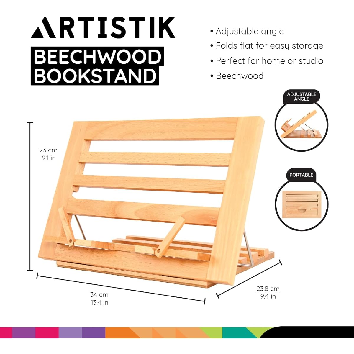 Premium Beechwood Wooden Table Easel and Cookbook Recipe Book Stand - Portable Foldable Tabletop Art Easel with Flip Up Page Holder, Adjustable Angle for Cookbook, Textbook, Bible, Book, Canvas