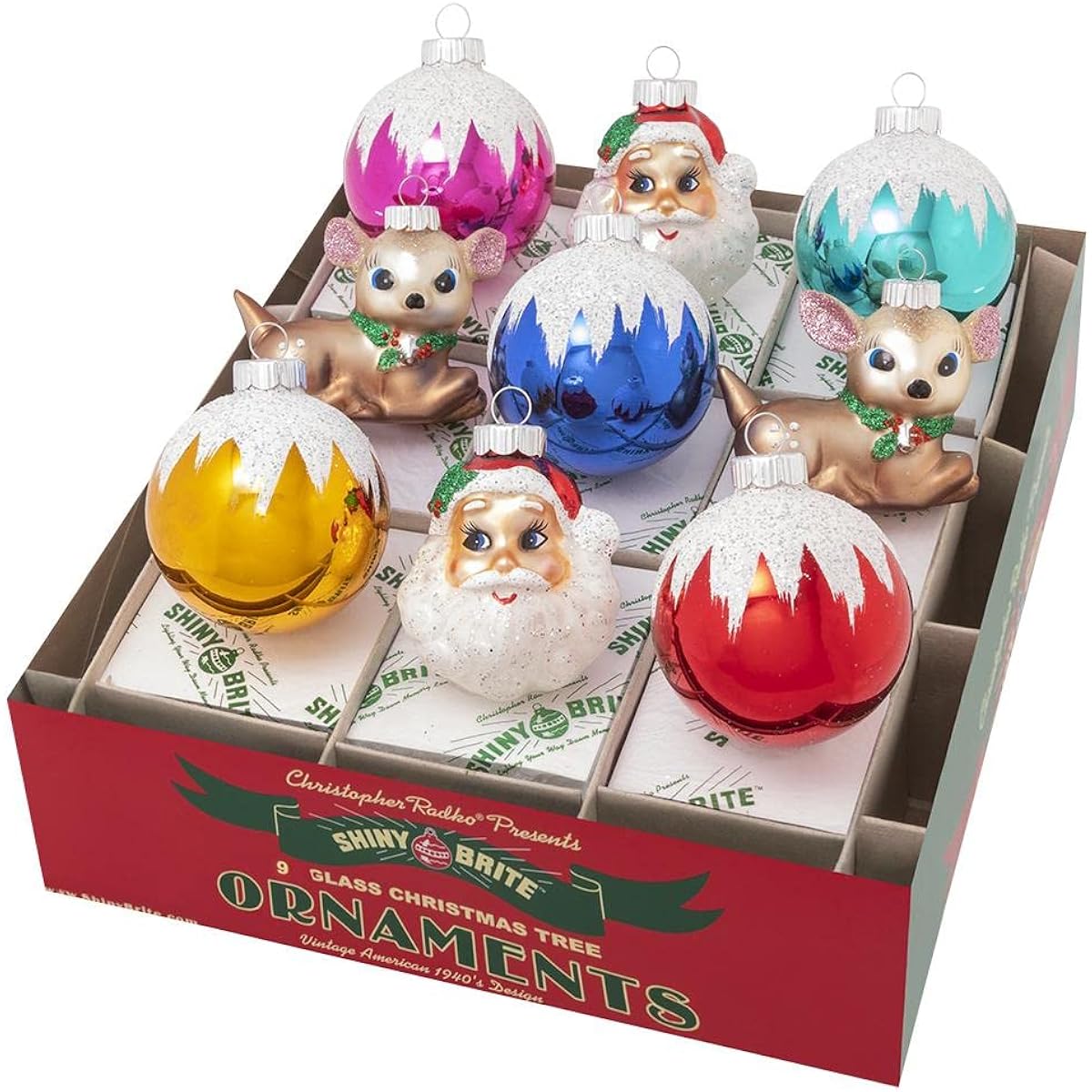 Shiny Brite Christmas Confetti 9 Pieces 2.5" Round & Santa & Deer