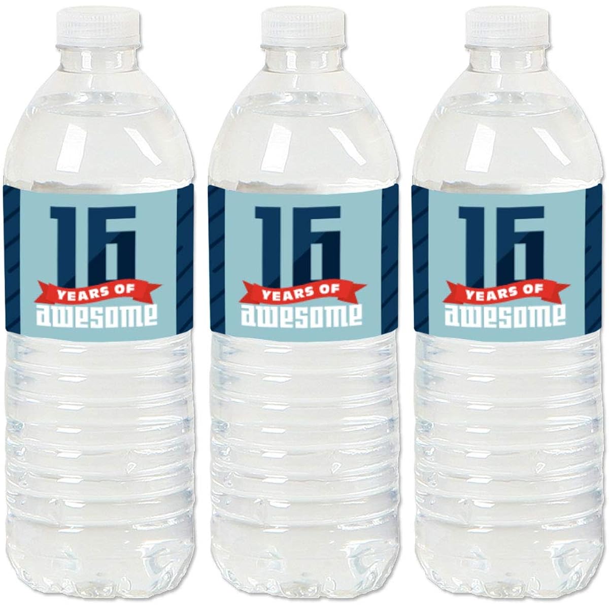 Big Dot of Happiness Boy 16th Birthday - Sweet Sixteen Birthday Party Water Bottle Stickers Labels - Set of 20