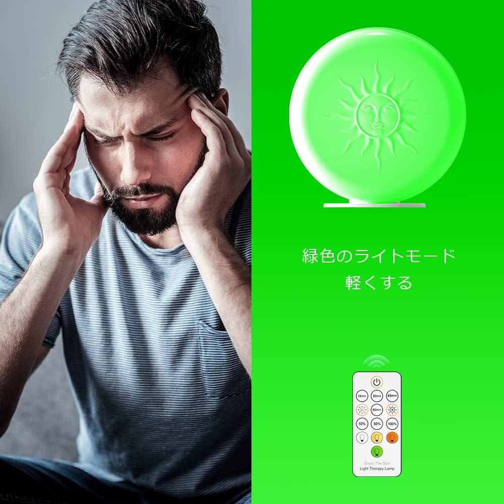 Light therapy, green wave, white light phototherapy light 10000 lux, 4 modes: happy light therapy, clear your head, adjust circadian rhythm, eye protection lamp, 4 timing settings, with remote control, Ideal for those who work at night, are jet-lagged, o