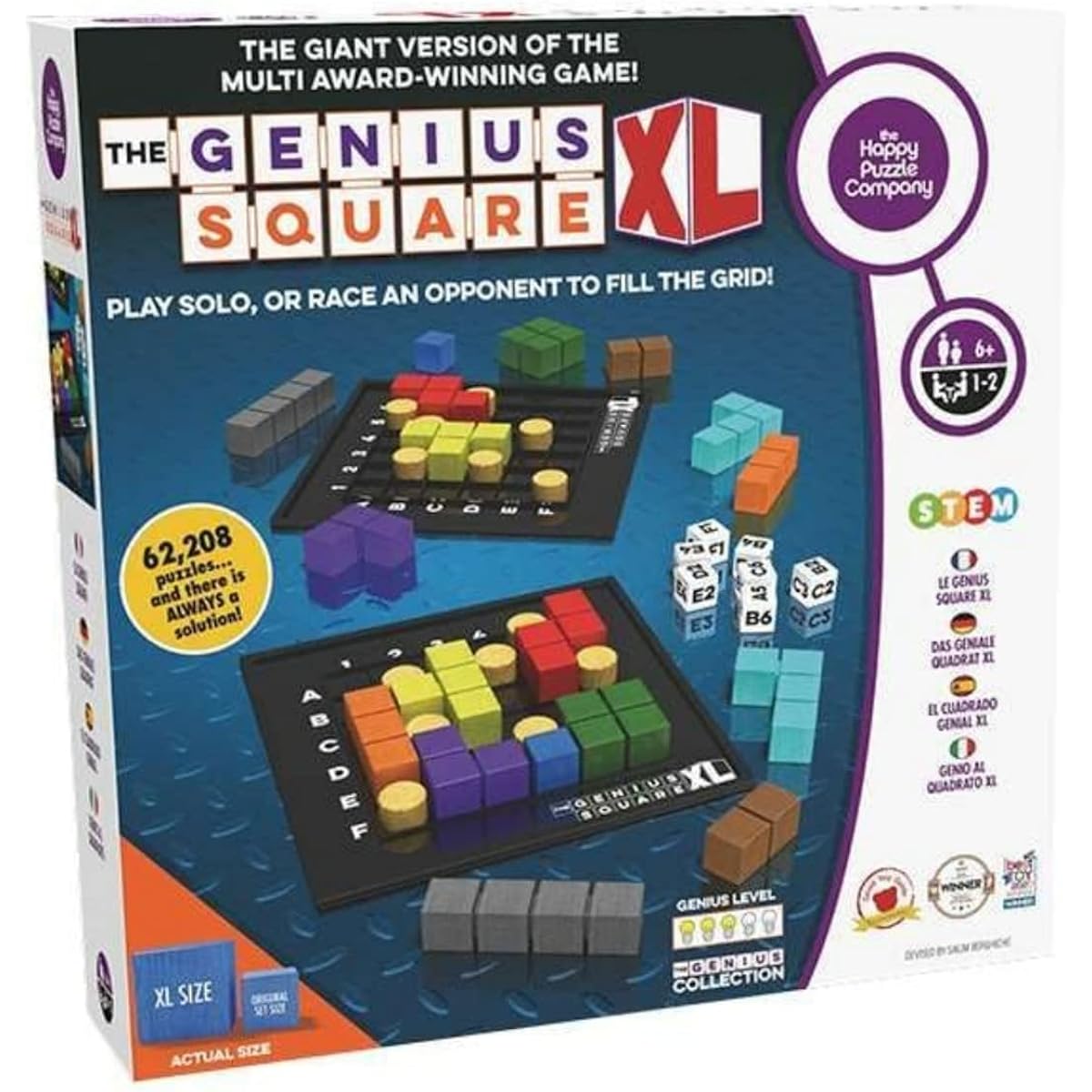 The Happy Puzzle Company The Genius Square XL Game - Over 62,000 Puzzle Challenges for a Family Board Game Night - Logic STEM Educational Learning Resources - Adults & Kids Smart Games Ages 6+