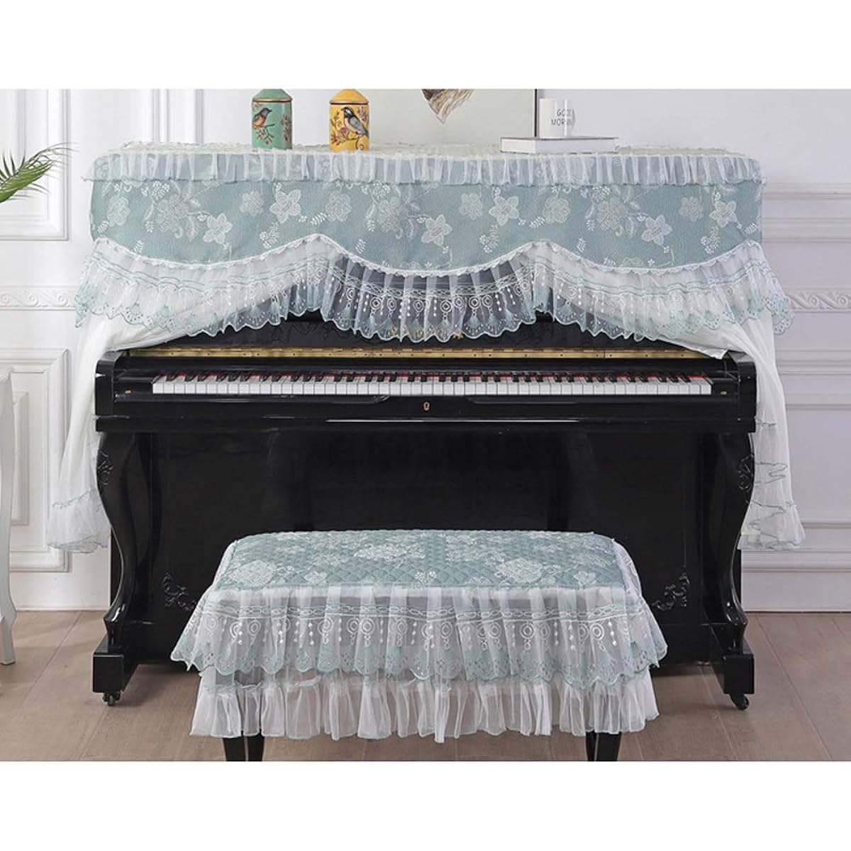 Musical Instrument Store Piano Cover Piano Dustproof Cover Piano Cover Lace Fabric Piano Elegant Feel (Color: Green, Size: 153 x 35 x 120cm)