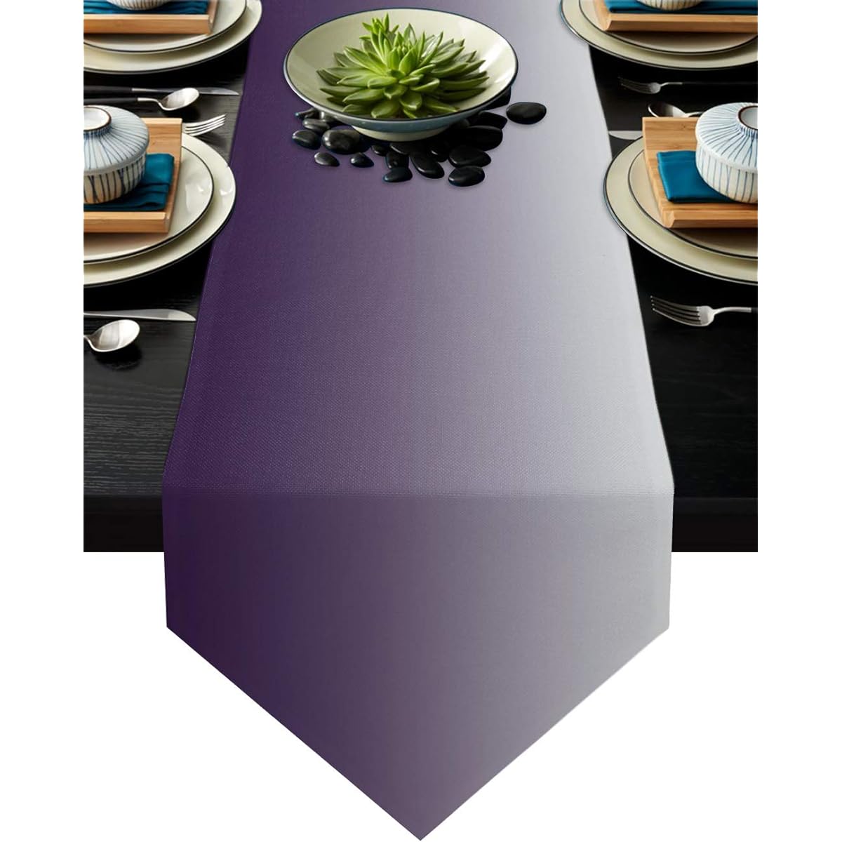 Edwiinsa Cotton Linen Triangle Table Runner 72" Length Ombre Dresser Scarf Table Decoration for Wedding Party/Graduation/Banquet (16x72") Gradient Gray and Purple