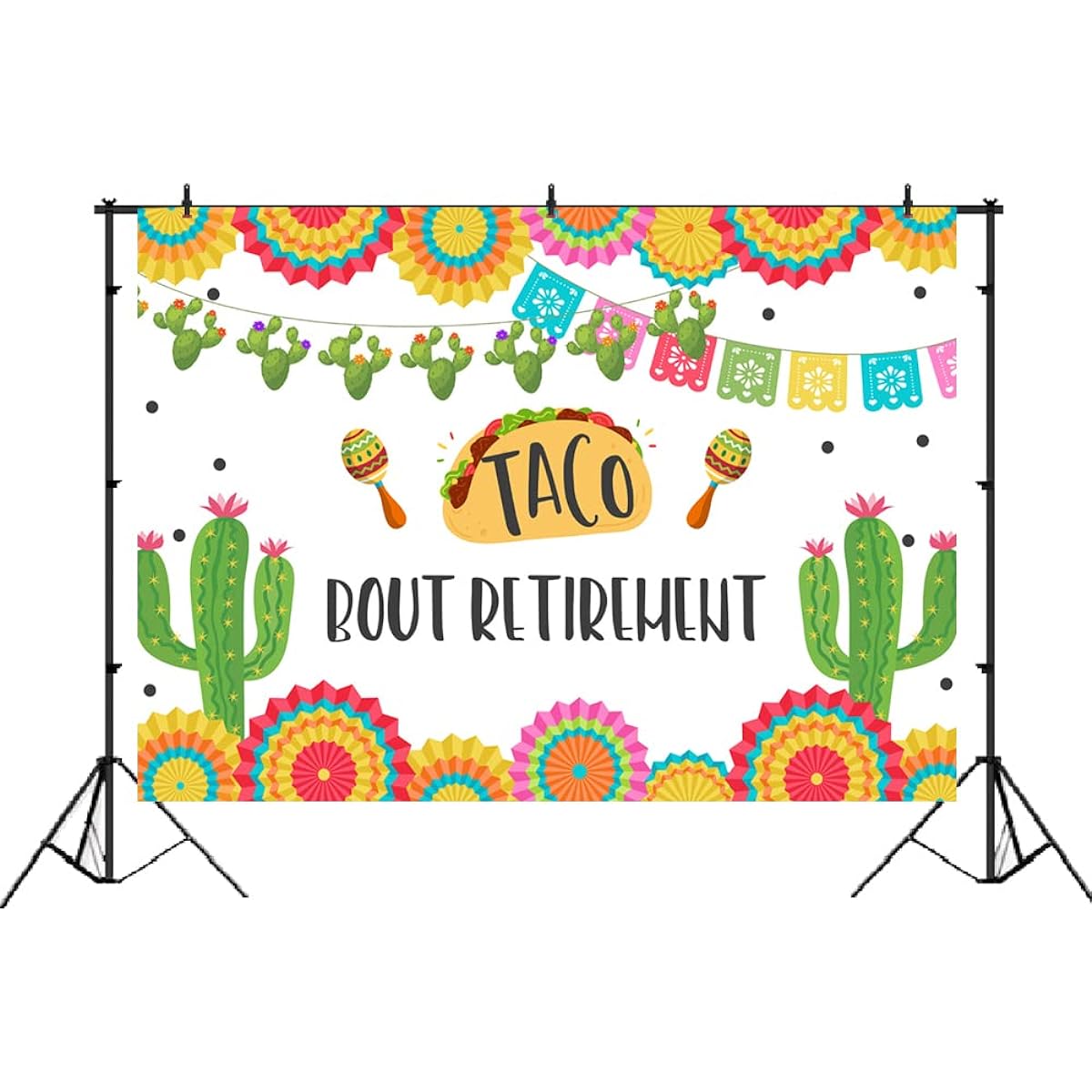 Lofaris Taco Retirement Party Backdrop Mexican Fiesta Retirement Backdrop 7x5ft Colorful Paper Cactus Adult Retirement Party Supplies Cake Table Banner