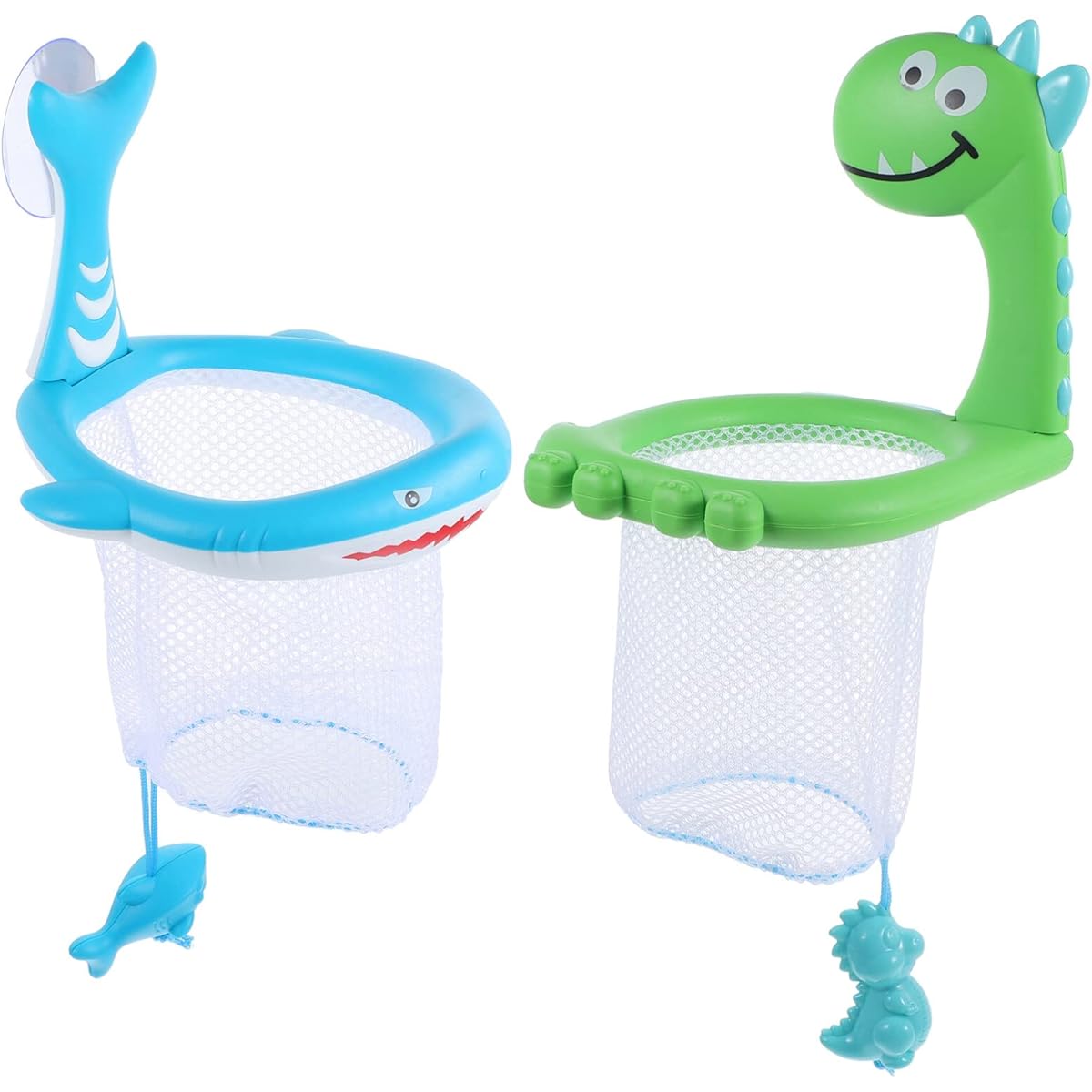 Alipis 2Pcs Bath Holder Baby Bath Organizer Storage Net Suction Cup Bathtub Holder Cartoon Animal Hanging Mesh Bag for Kids Shower Bathroom (Shark+Dinosaur)