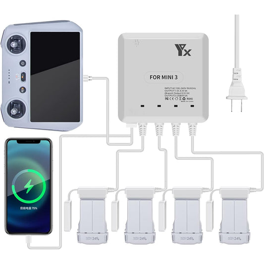 Anbee 6-in-1 Battery Fast Charging Multi Battery Charger for DJI Mini 3 Pro Drone Parallel Charging