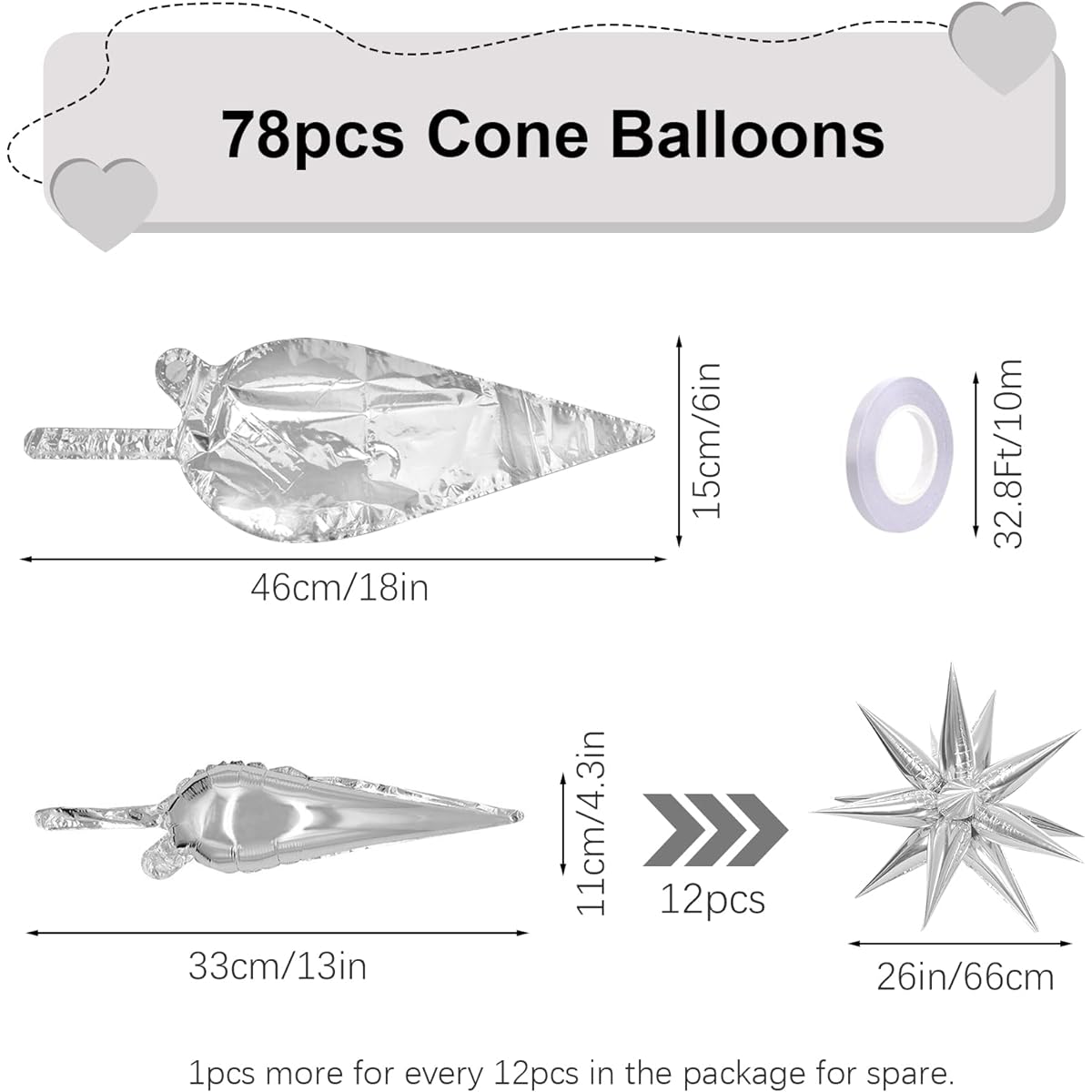 SHAIDOJIO Explosion Star Balloons 12 Points Colorful Starburst Foil Cone Mylar Balloons with 1 Balloon Ribbon Party Supplies Birthday Wedding Graduation Balloons (78 Pieces 6 Colors)