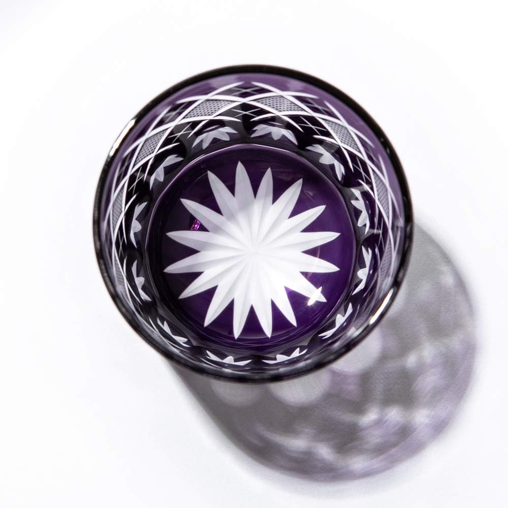 [Taimuro Kobo Official] Edo Kiriko Yarai Fish Crest Old Glass (Edo Purple) TB90415M Wooden Box Made in Japan