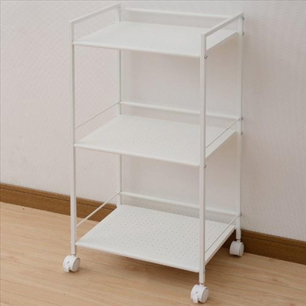 [Yamazen] Steel rack Width 42.5 x Depth 30 x Height 82.5 cm Load capacity 30 kg 3 tiers 2-way specification (casters with stopper/fixed adjuster) Punching specification Can be used in any location Assembly product White CPR-80433C(WH)