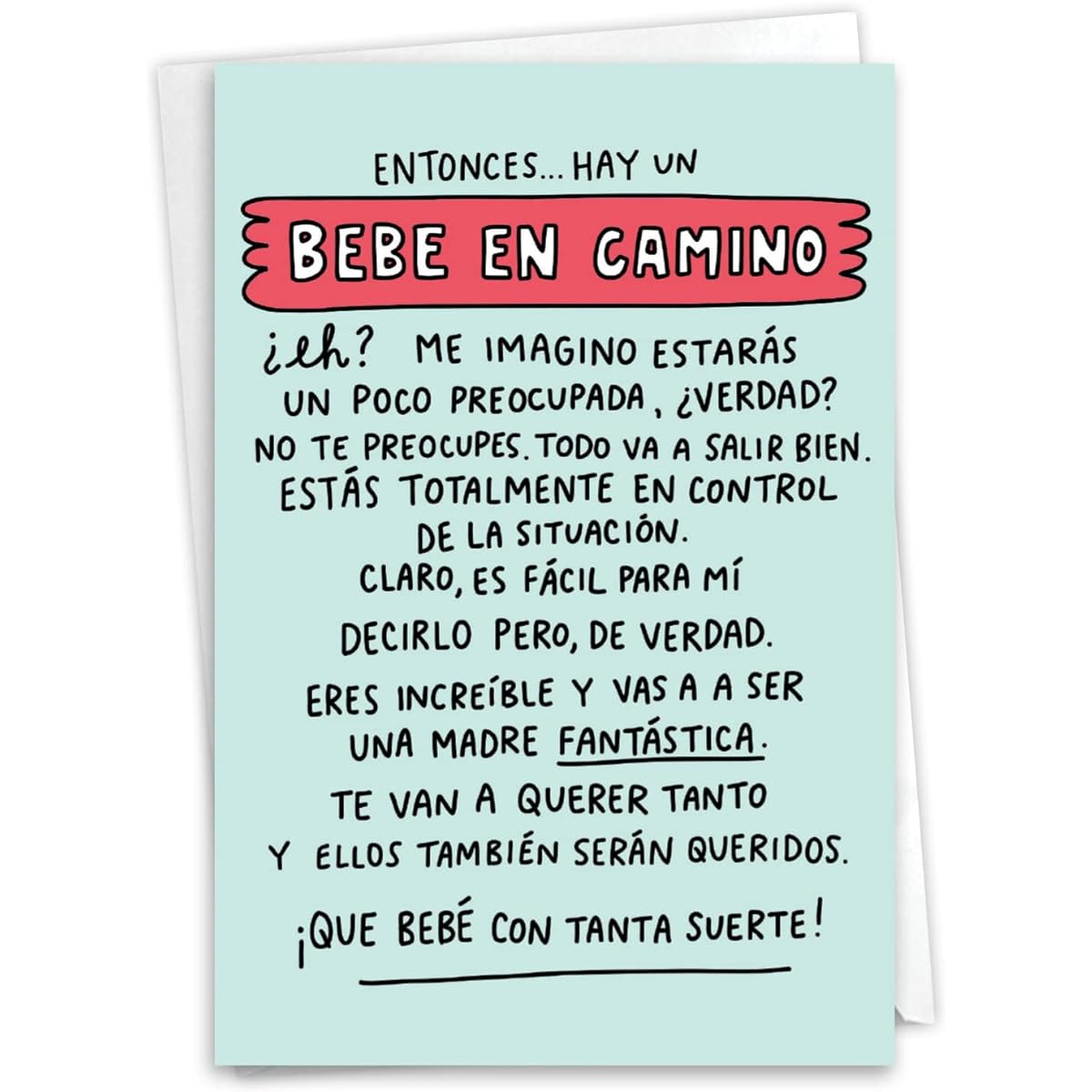 NobleWorks Funny Spanish Baby Paper Cards with 5 x 7 Inch Envelopes (1 Card) Shower Announcement Bebé en Camino C6355BBG-SL