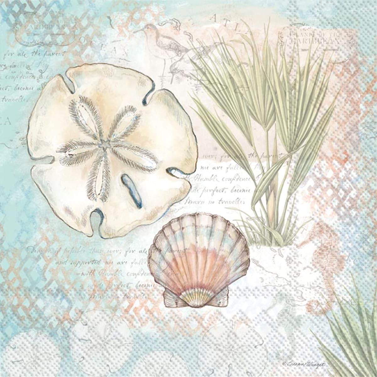 IHR Ideal Home Range Paper Napkins, 3-Ply, Coastal, Tropical, Beach Design, 20-Count, Lunch Size, Sand Dollar